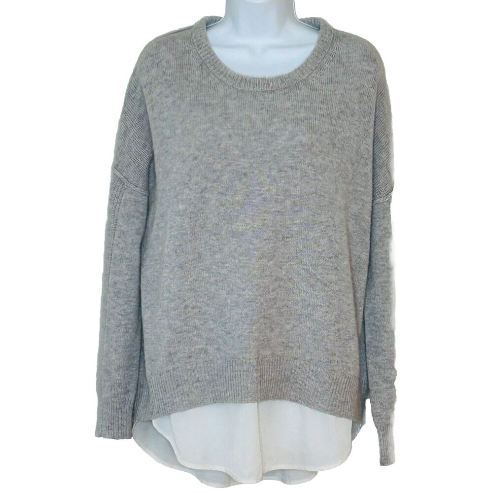 Brochu Walker Sweater Size S Gray Wool Cashmere White Shirt Tail Layered
